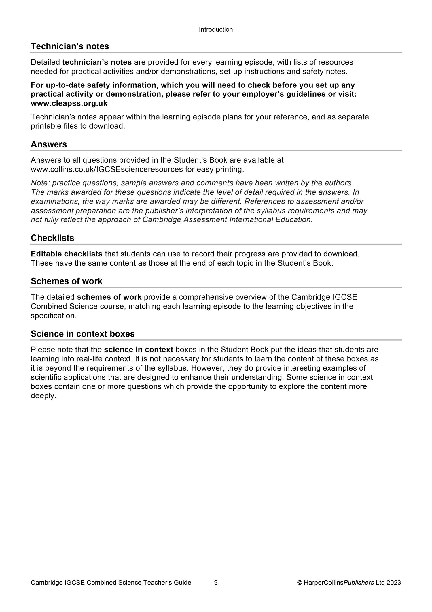 Beispielinhalt (Bild) Cambridge Igcse(tm) Combined Science Teacher Guide