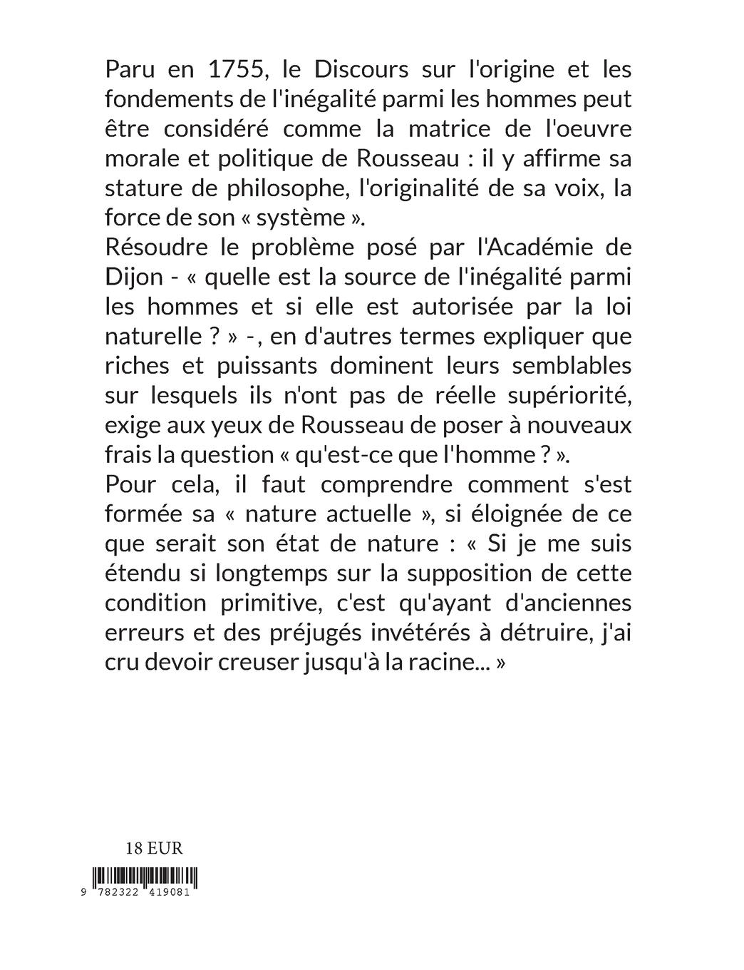 Rückseitencover Discours sur l'origine et les fondements de l'inégalité parmi les hommes