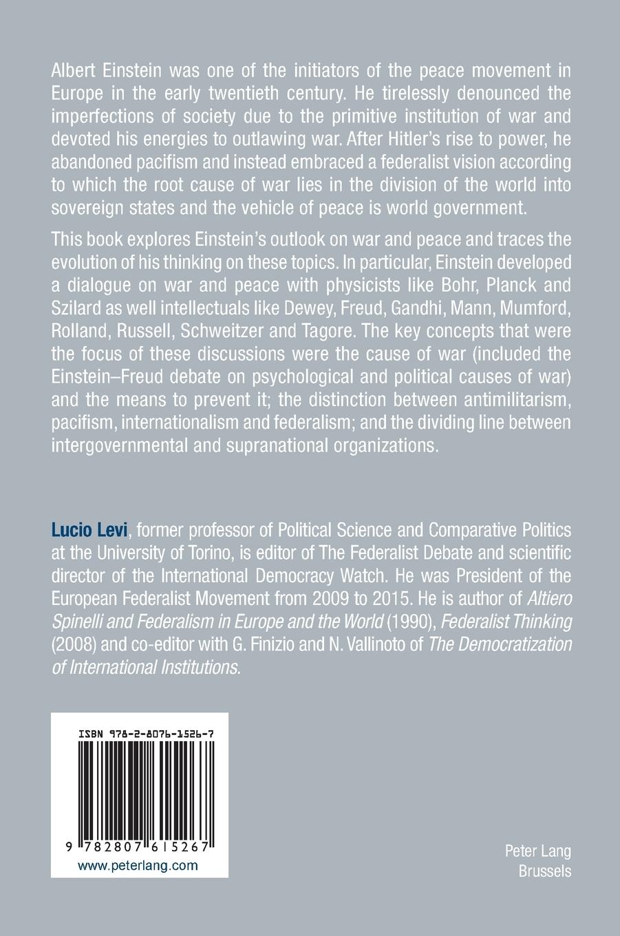 Rückseitencover Albert Einstein from Pacifism to the Idea of World Government