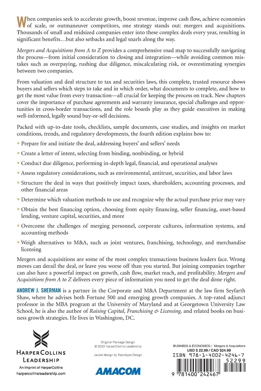 Rückseitencover The Mergers and Acquisitions from A to Z