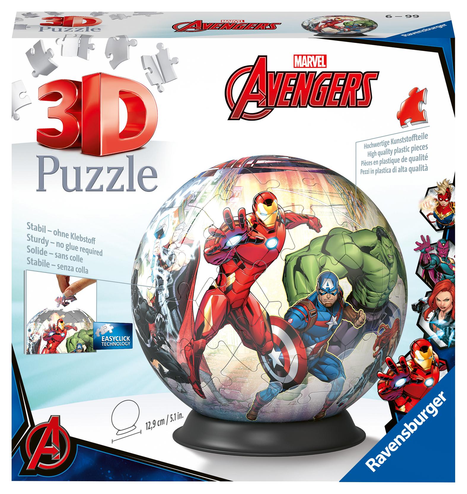 Vorderes Coverbild Ravensburger 3D Puzzle 11496 - Puzzle-Ball Avengers - 72 Teile - Puzzle-Ball für Superhelden und Marvel-Fans ab 6 Jahren