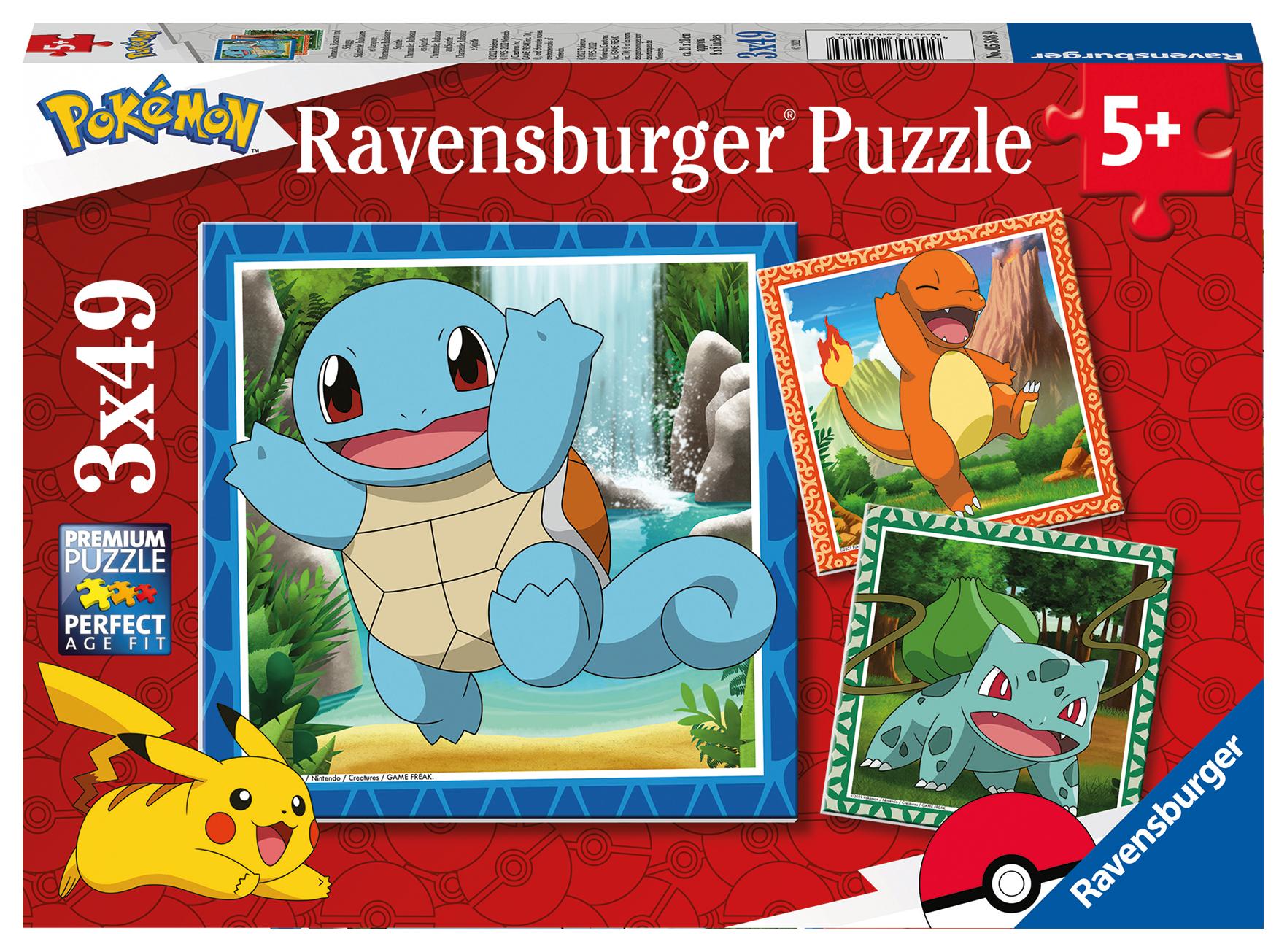 Vorderes Coverbild Ravensburger Kinderpuzzle 05586 - Glumanda, Bisasam und Schiggy - 3x49 Teile Pokémon Puzzle für Kinder ab 5 Jahren