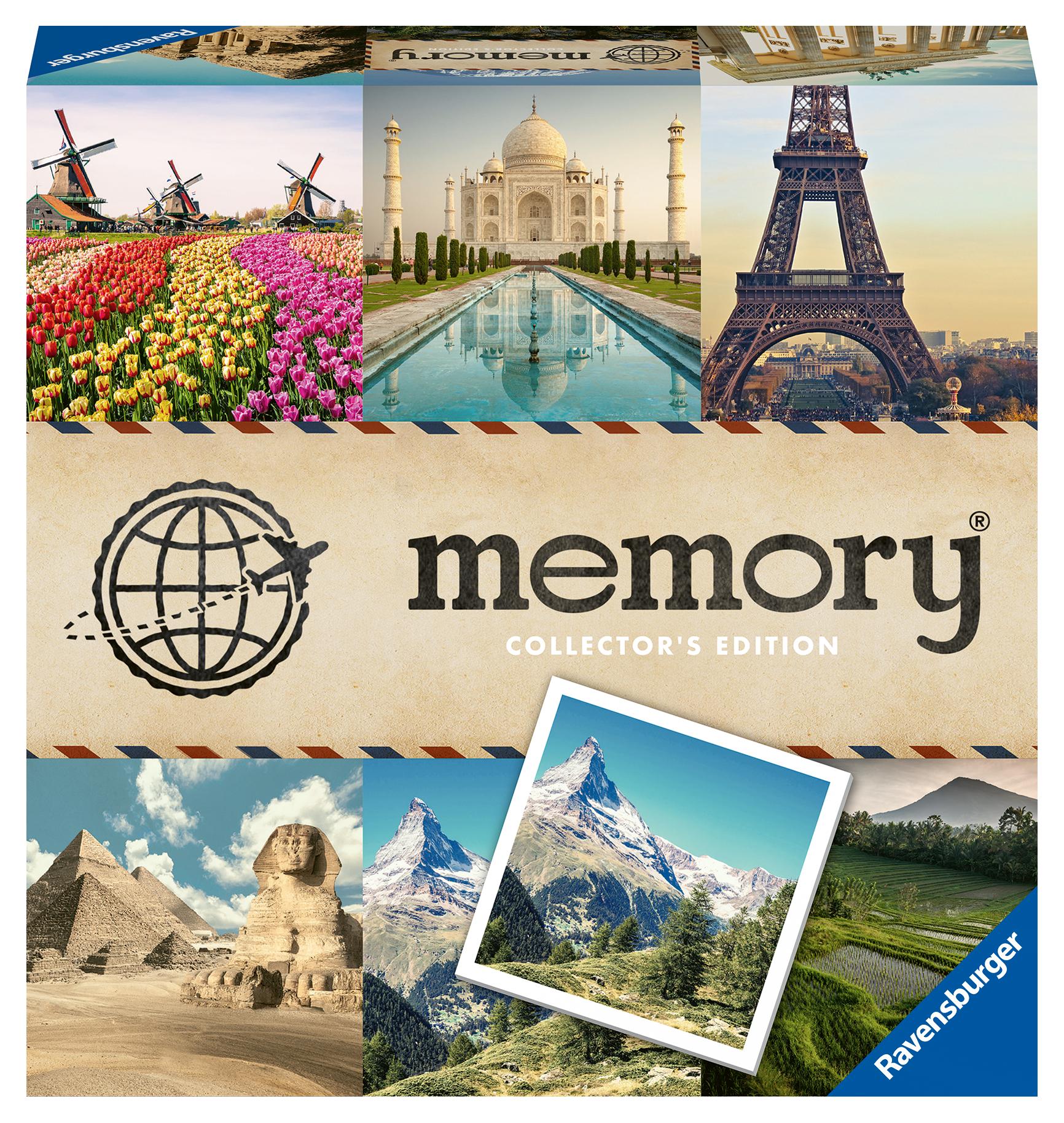 Vorderes Coverbild Ravensburger Collectors' memory® Schönste Reiseziele - 27379 - Das weltbekannte Gedächtnisspiel mit wunderschönen Bildern von Traumorten, ein besonderes memory® und eine tolle Inspiration für Reiselustige
