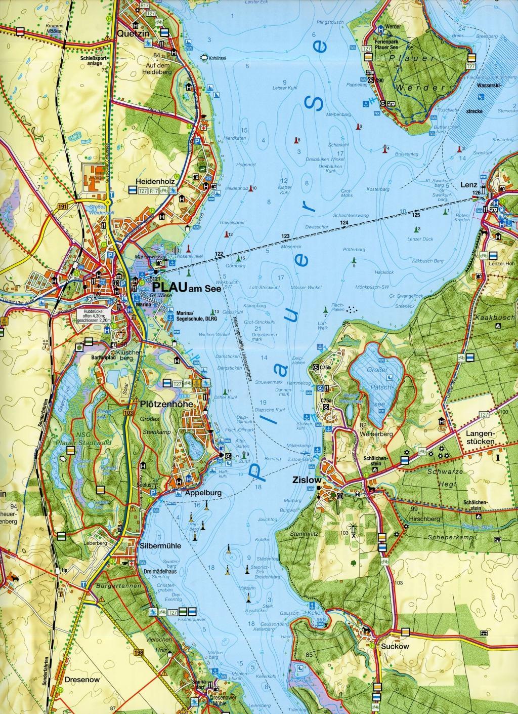 Beispielinhalt (Bild) Rad-, Wander- und Gewässerkarte Plauer See