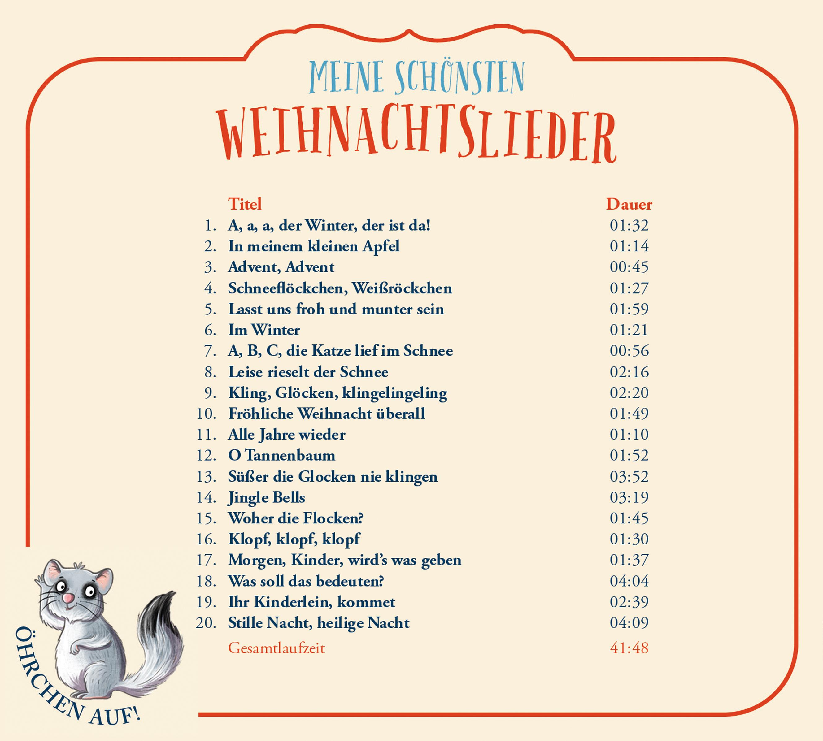 Beispielinhalt (Bild) Öhrchen auf! Meine schönsten Weihnachtslieder (Audio-CD)