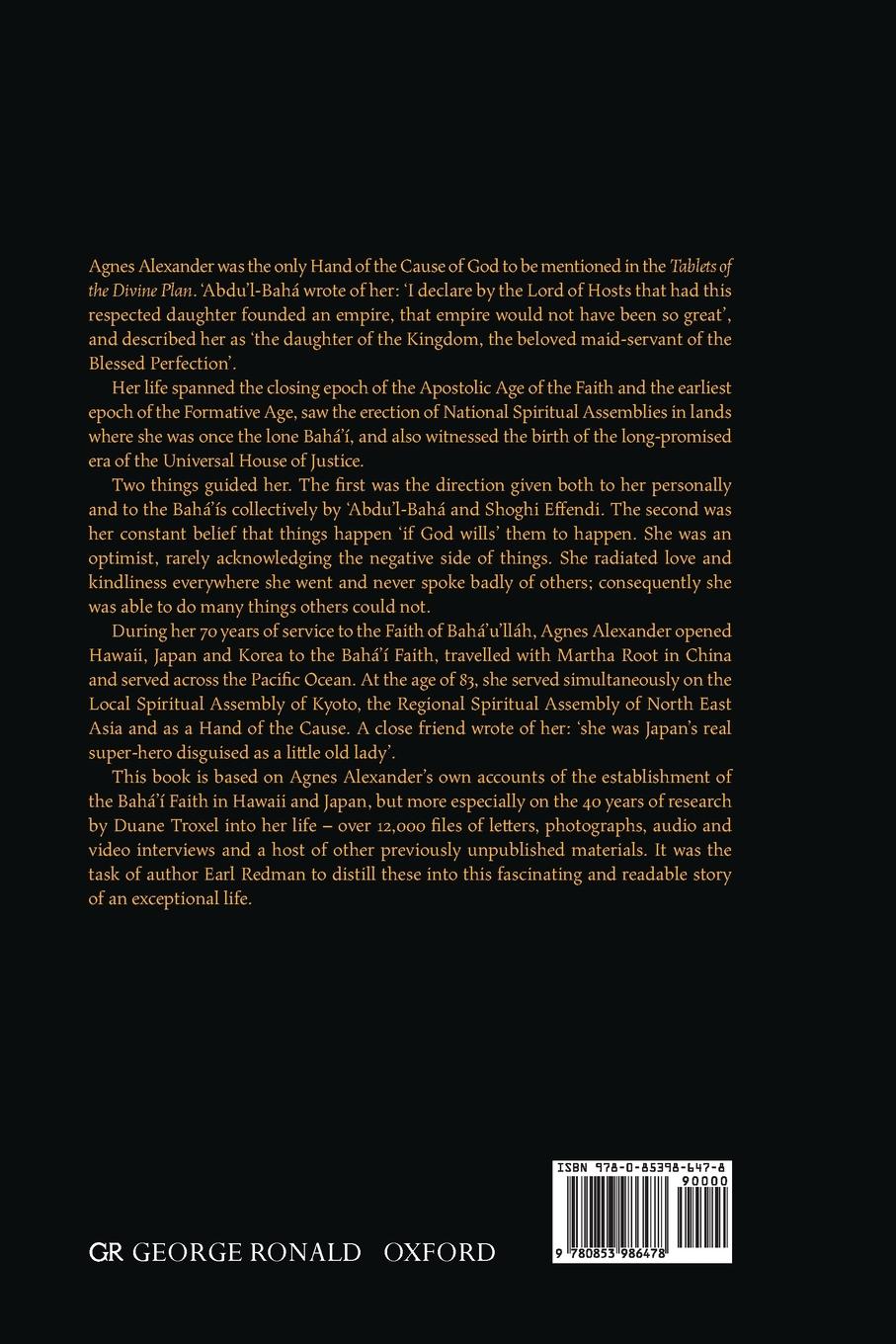 Rückseitencover Agnes Baldwin Alexander Hand of the Cause of God