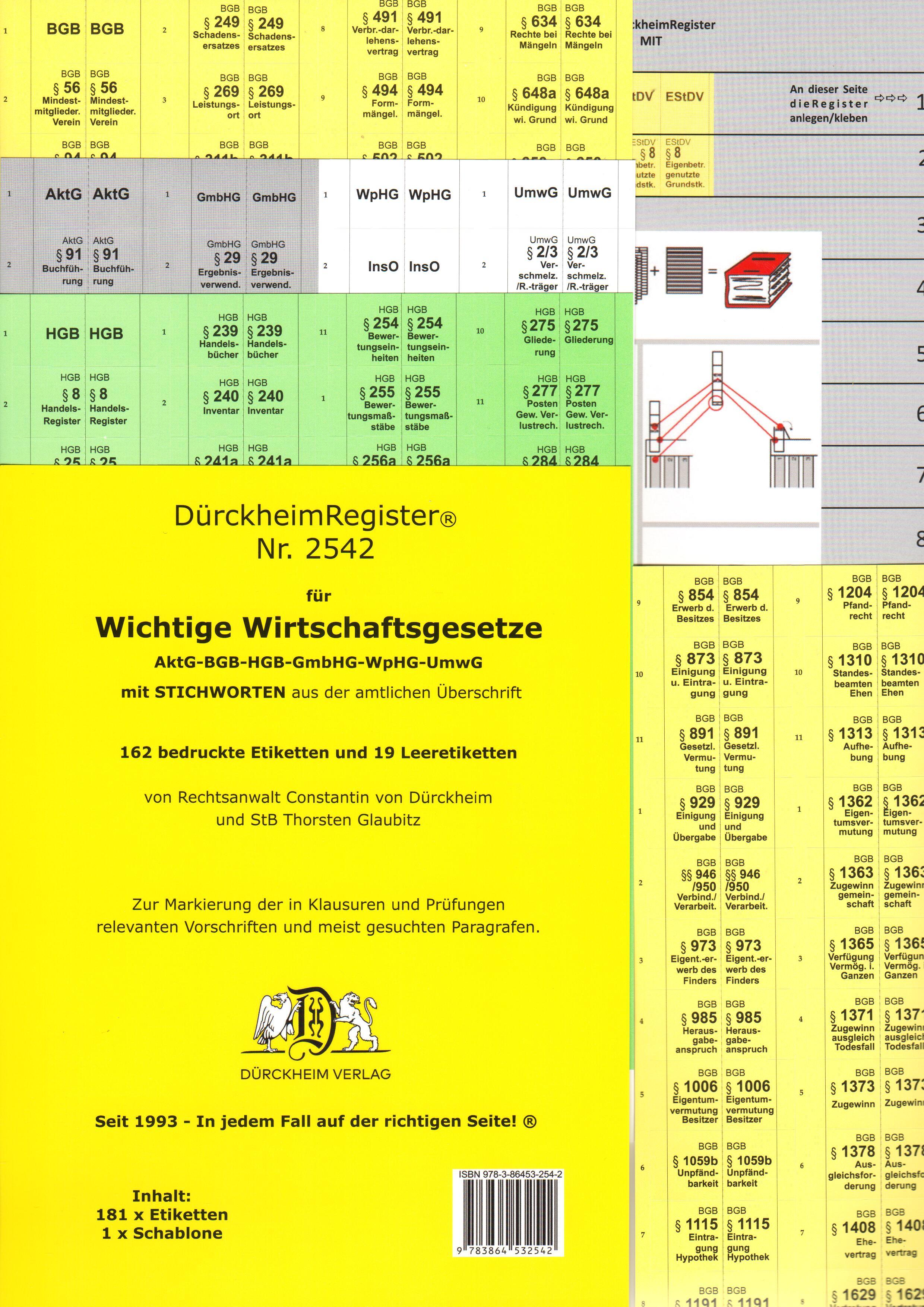 Vorderes Coverbild DürckheimRegister® WICHTIGE WIRTSCHAFTSGESETZE (BGB, HGB, GmbHG, AktG, UmwG) MIT Stichworten