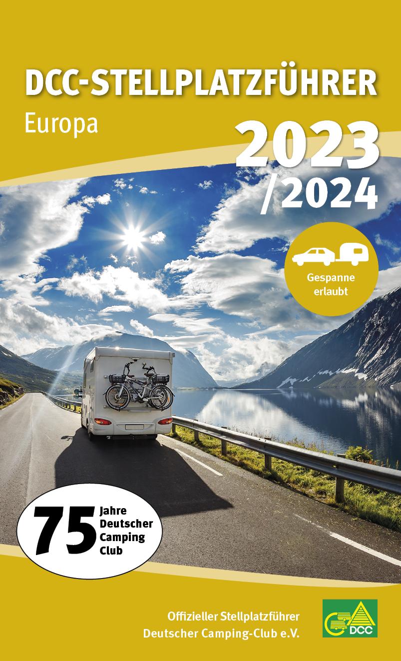 Vorderes Coverbild DCC-Stellplatzführer 2023/24