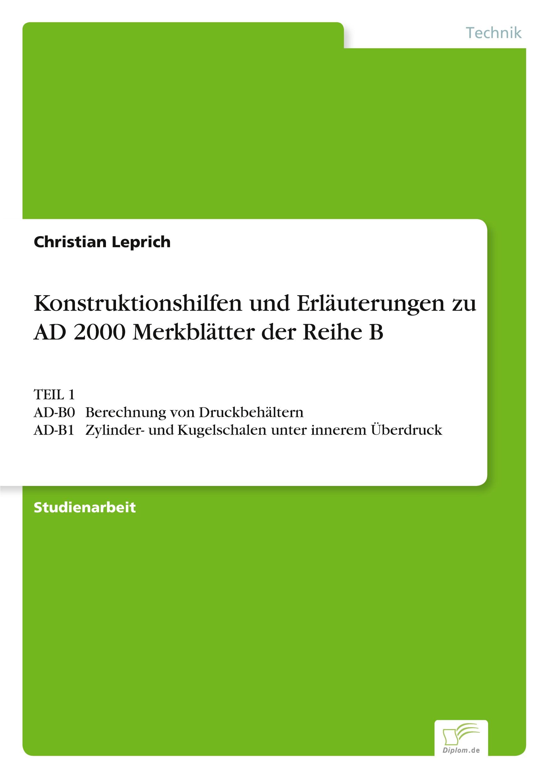 Vorderes Coverbild Konstruktionshilfen und Erläuterungen zu AD 2000 Merkblätter der Reihe B