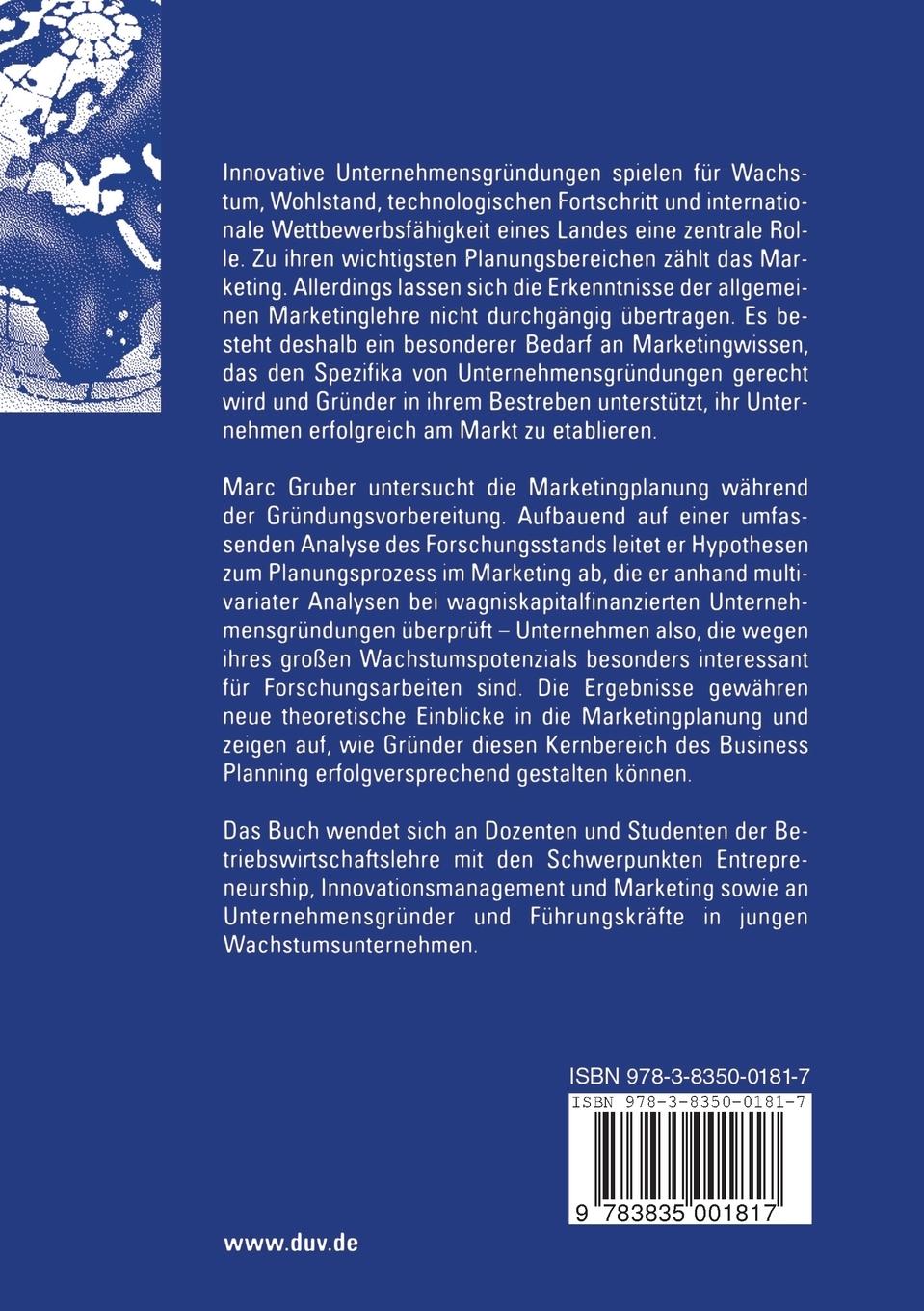 Rückseitencover Marketingplanung von Unternehmensgründungen