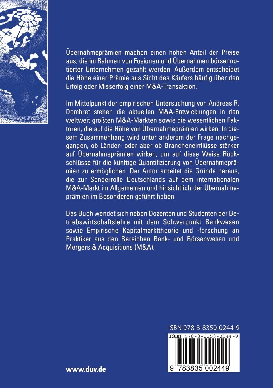 Rückseitencover Übernahmeprämien im Rahmen von M&A-Transaktionen