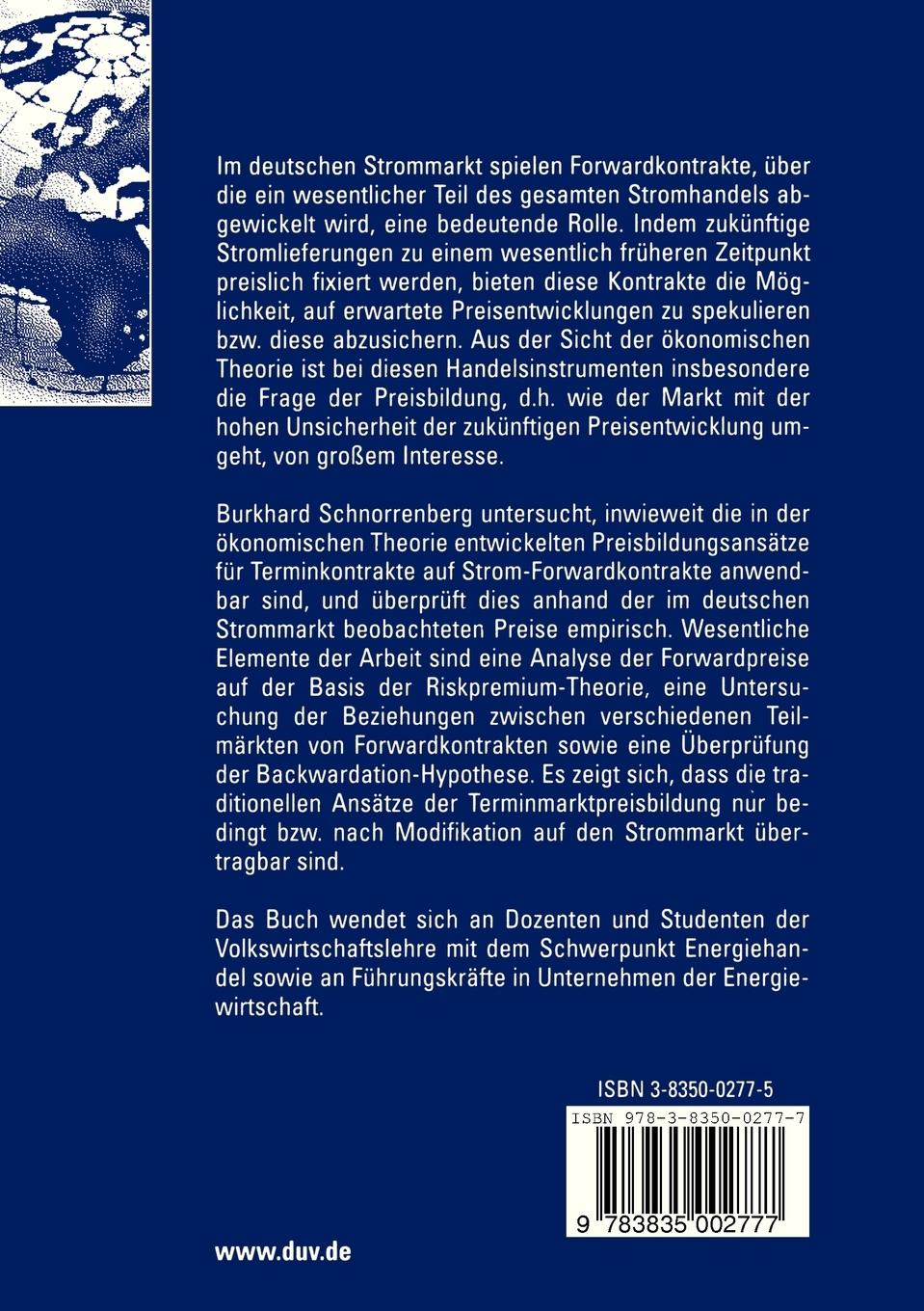 Rückseitencover Zur Preisbildung von Forwardkontrakten im Strommarkt