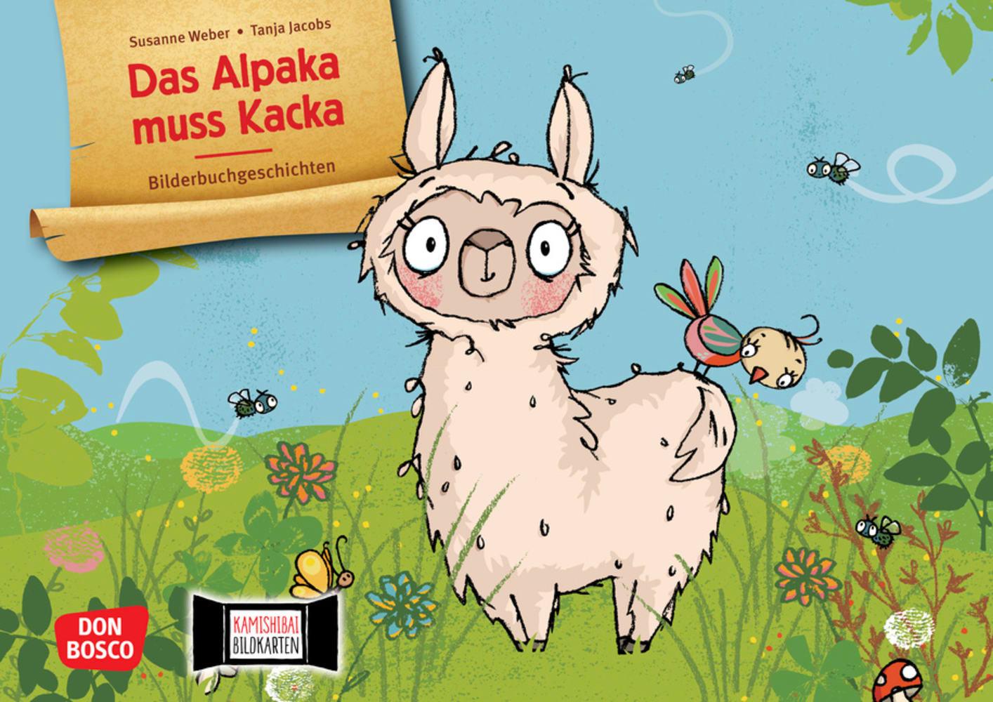 Vorderes Coverbild Das Alpaka muss Kacka. Kamishibai Bildkartenset
