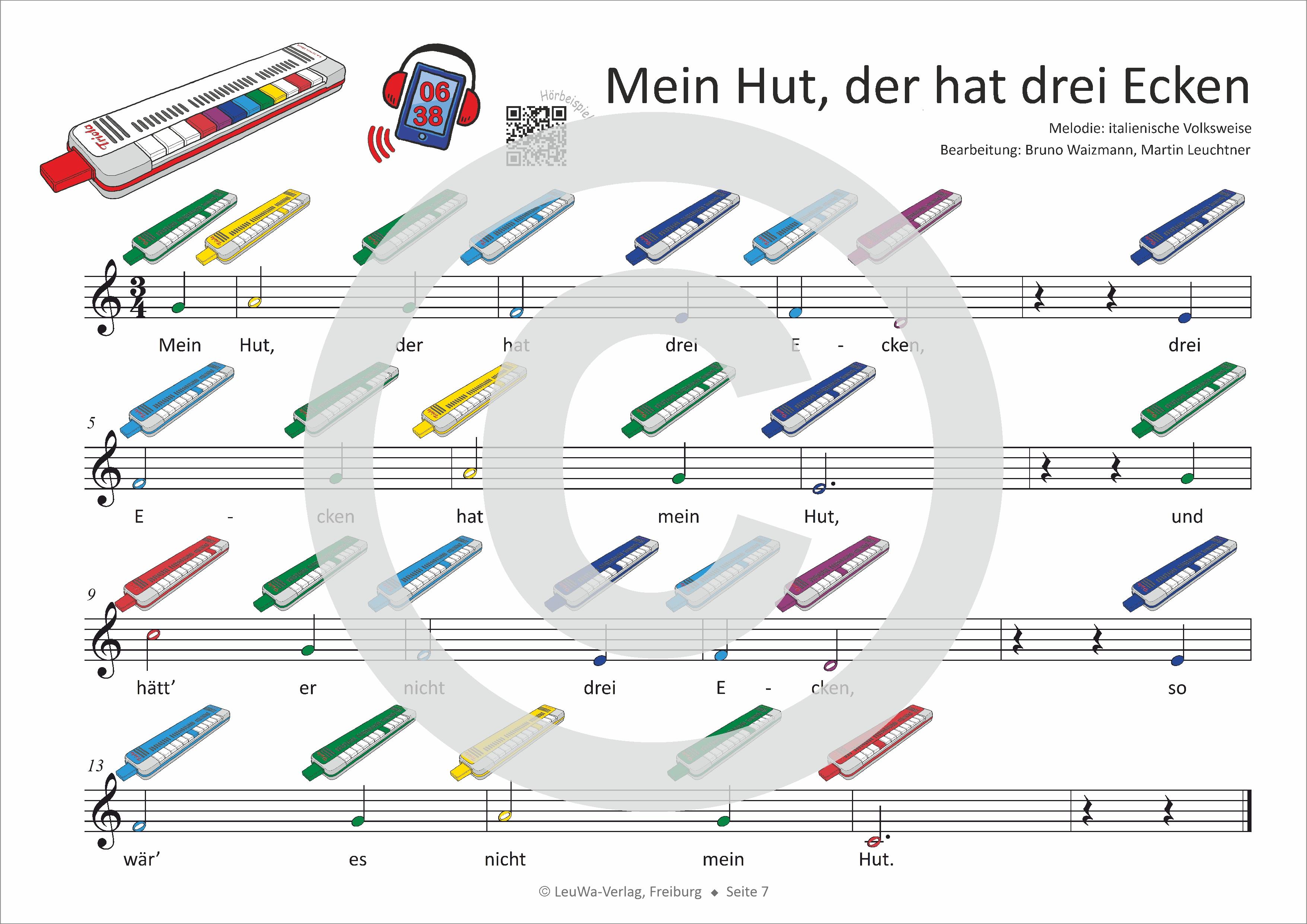 Beispielinhalt (Bild) Einfacher!-Geht-Nicht: 32 Kinderlieder, Weihnachtslieder, Hits & Evergreens mit bunten Noten für die Triola (+Play-Along-Streaming)