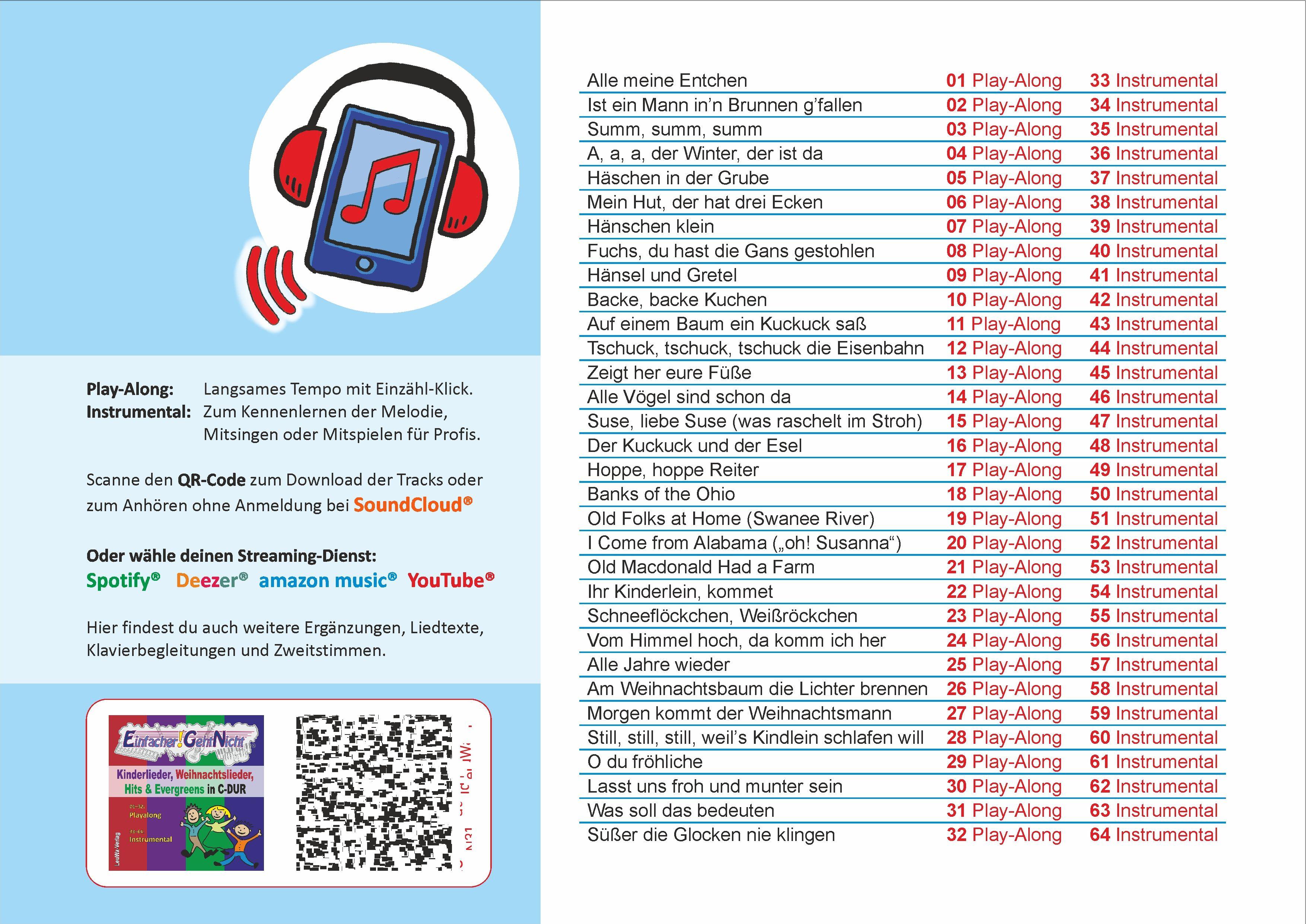 Beispielinhalt (Bild) Einfacher!-Geht-Nicht: 32 Kinderlieder, Weihnachtslieder, Hits & Evergreens mit bunten Noten für die Triola (+Play-Along-Streaming)