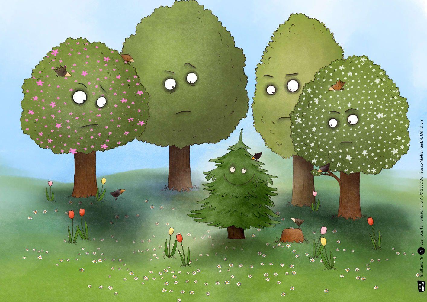 Beispielinhalt (Bild) Das Tannenbäumchen. Kamishibai Bildkartenset