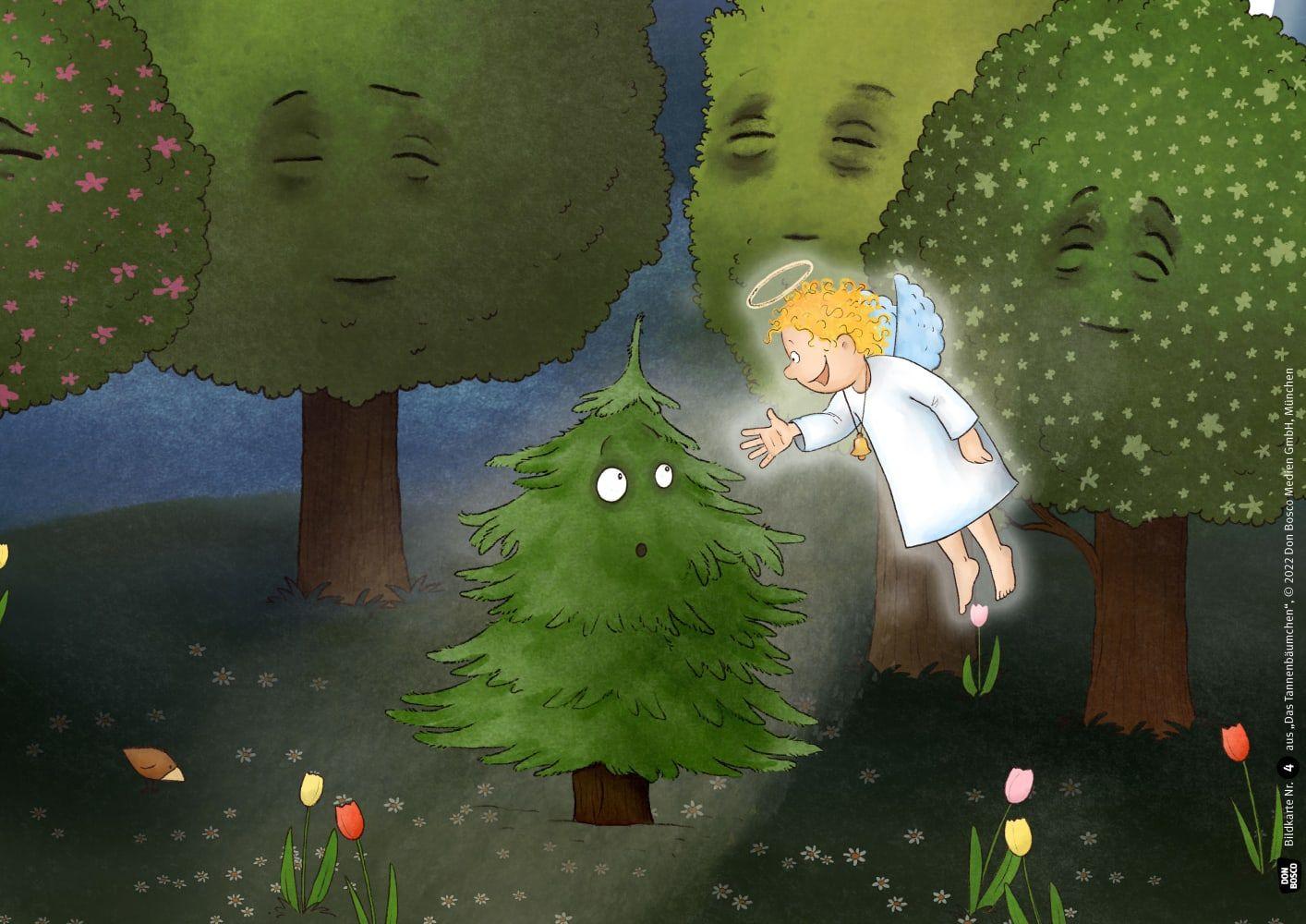 Beispielinhalt (Bild) Das Tannenbäumchen. Kamishibai Bildkartenset