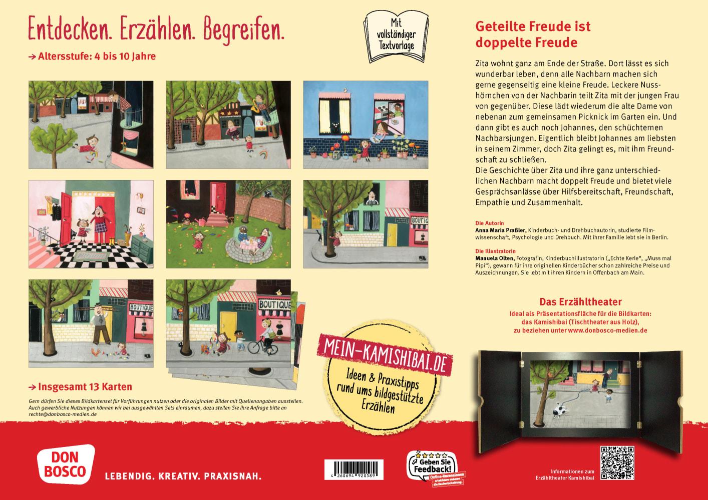 Beispielinhalt (Bild) In meiner Straße: Geteilte Freude ist doppelte Freude. Kamishibai Bildkartenset