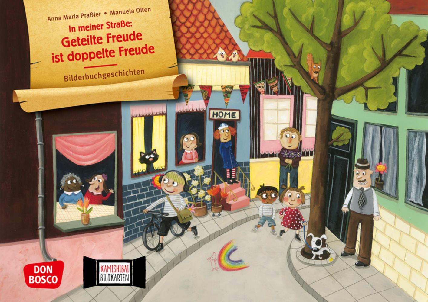 Vorderes Coverbild In meiner Straße: Geteilte Freude ist doppelte Freude. Kamishibai Bildkartenset