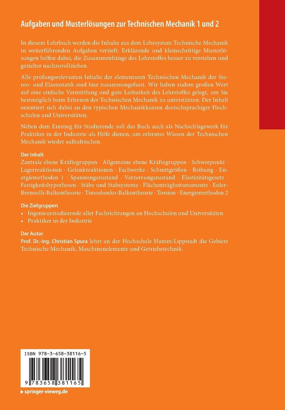 Rückseitencover Aufgaben und Musterlösungen zur Technischen Mechanik 1 und 2