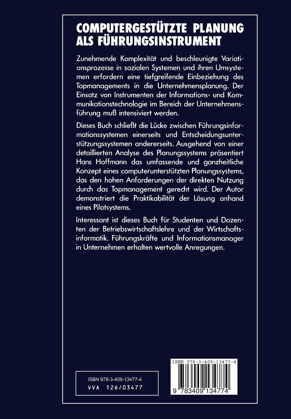 Rückseitencover Computergestützte Planung als Führungsinstrument