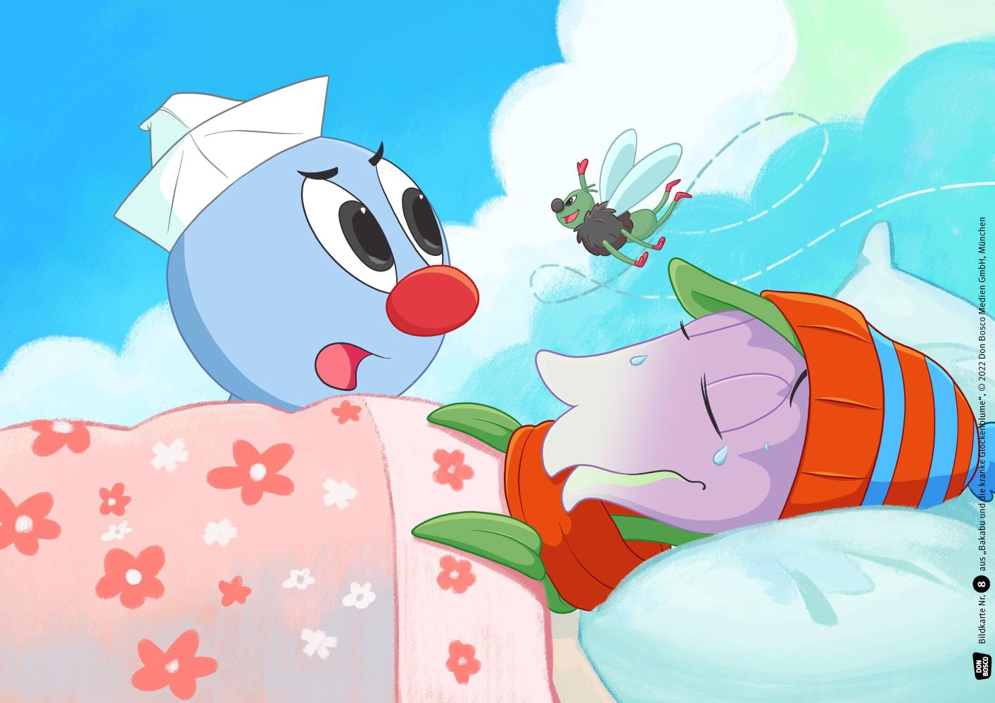 Beispielinhalt (Bild) Bakabu und die kranke Glockenblume. Kamishibai Bildkartenset