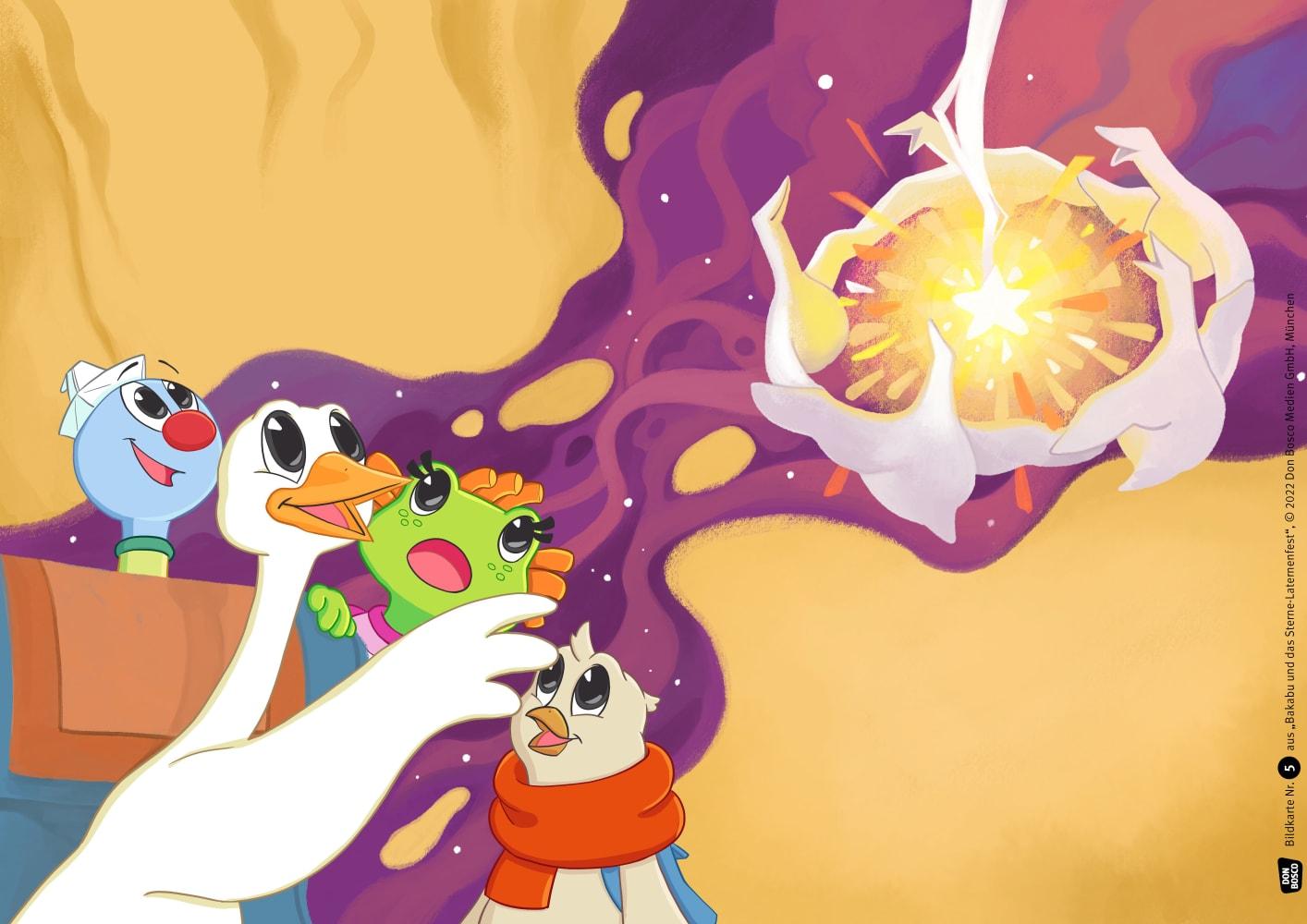 Beispielinhalt (Bild) Bakabu und das Sterne-Laternenfest. Kamishibai Bildkartenset
