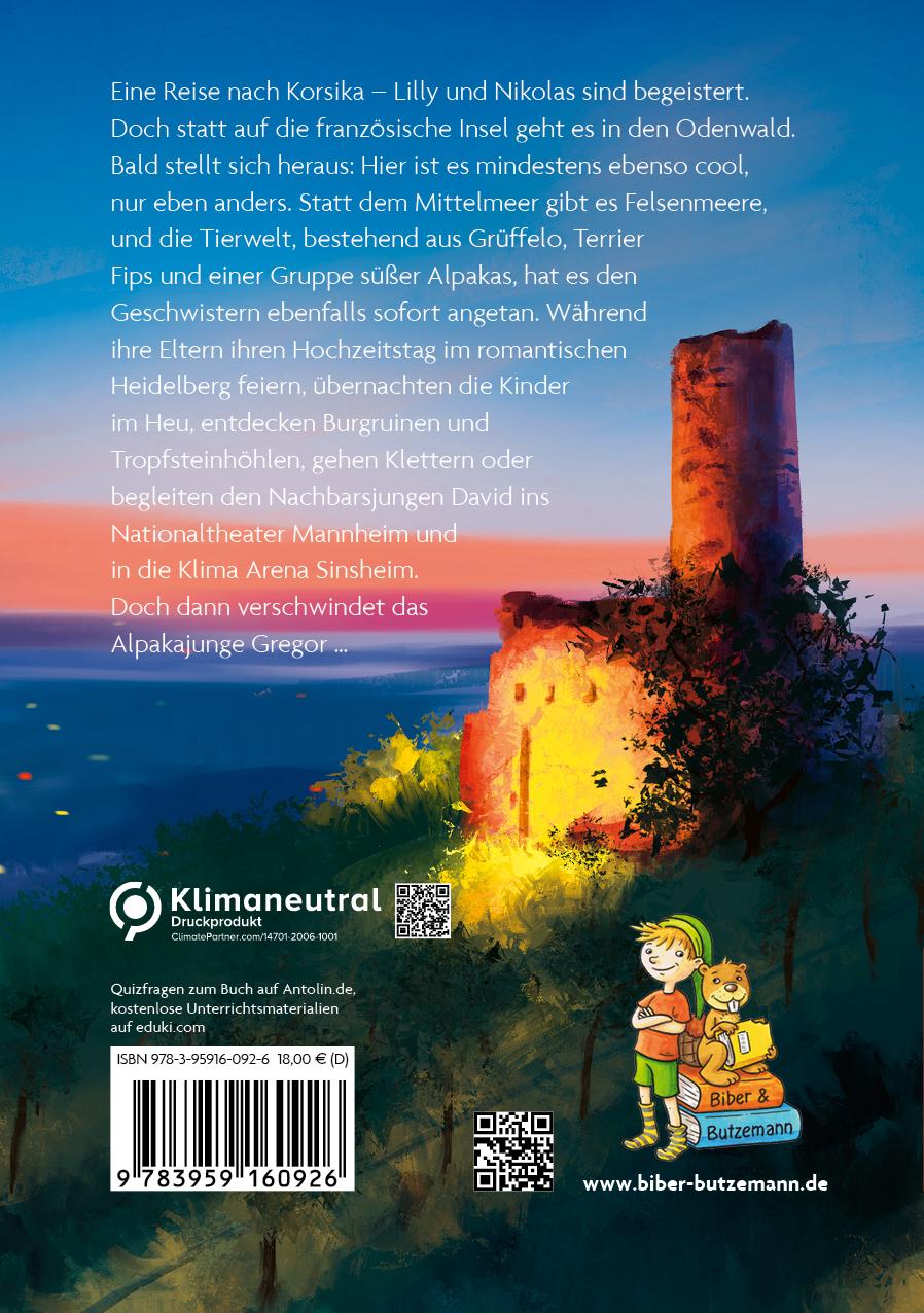 Rückseitencover Abenteuer rund um Heidelberg und Odenwald - Lilly, Nikolas und ein Alpaka auf Abwegen