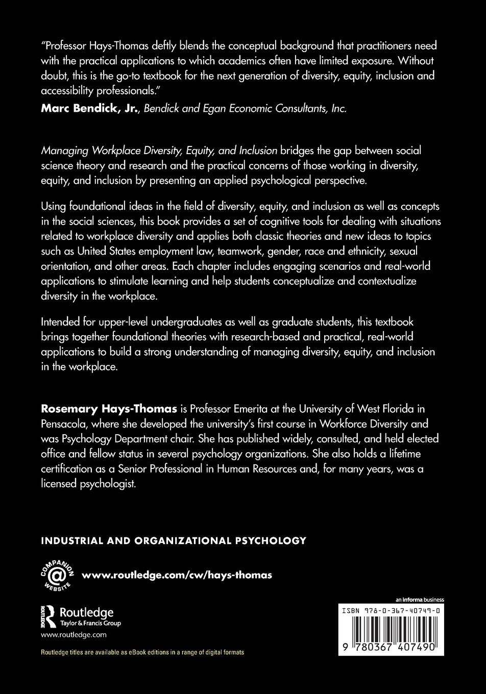 Rückseitencover Managing Workplace Diversity, Equity, and Inclusion