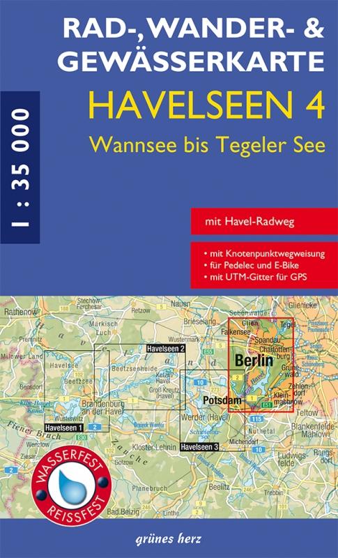 Vorderes Coverbild Rad-, Wander- und Gewässerkarte Havelseen 4: Wannsee bis Tegeler See