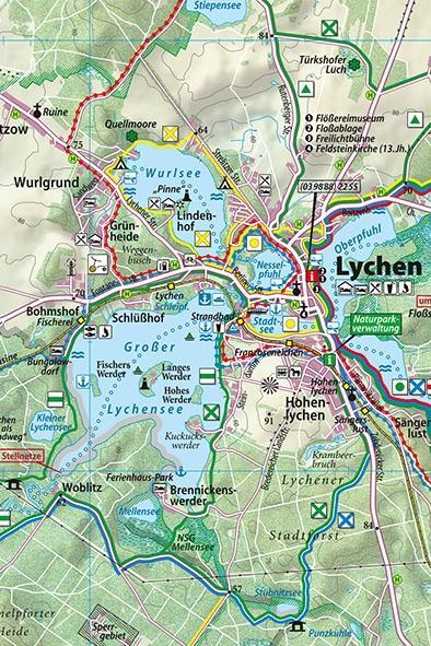 Beispielinhalt (Bild) Klemmer Pocket Rad-, Wander- und Paddelkarte Lychen - Fürstenberg/Havel 1 : 50 000