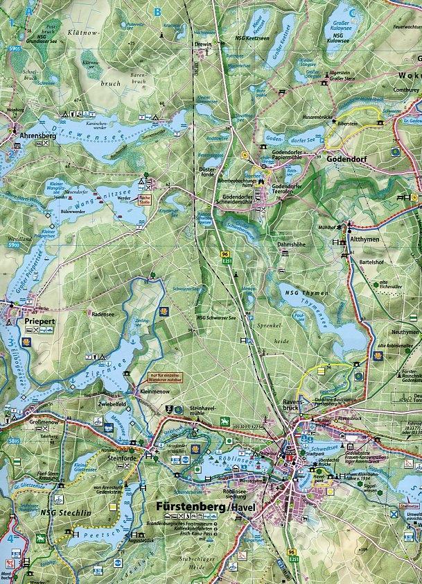 Beispielinhalt (Bild) Klemmer Pocket Rad-, Wander- und Paddelkarte Lychen - Fürstenberg/Havel 1 : 50 000