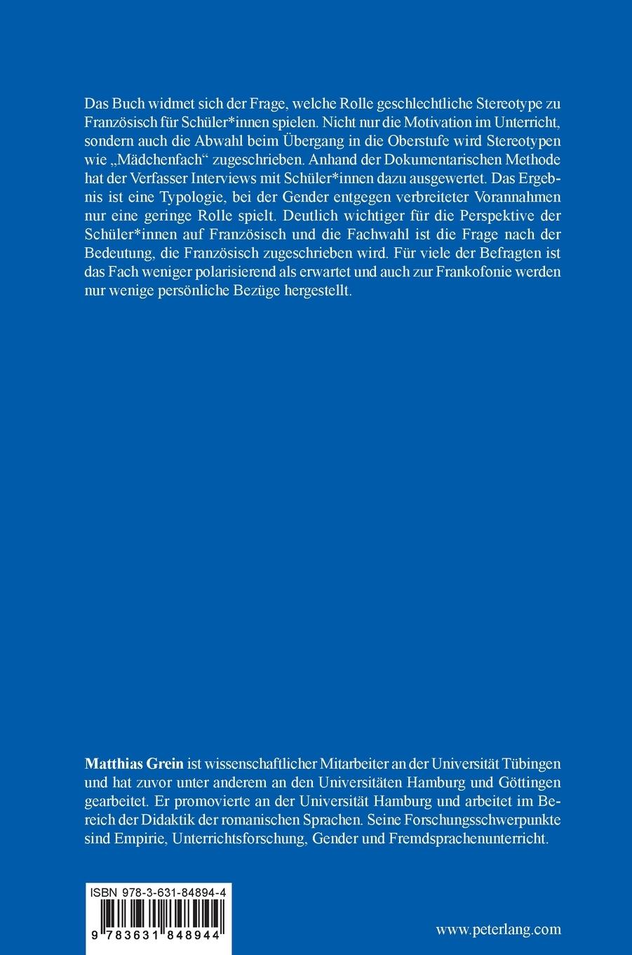 Rückseitencover Fachwahl Französisch und Gender