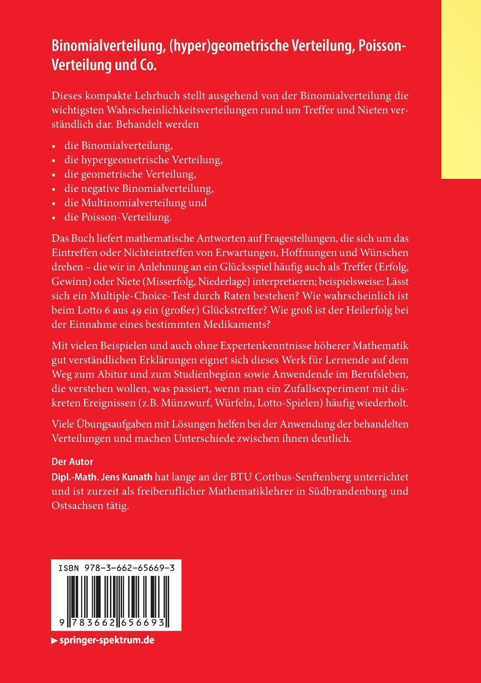 Rückseitencover Binomialverteilung, (hyper)geometrische Verteilung, Poisson-Verteilung und Co.