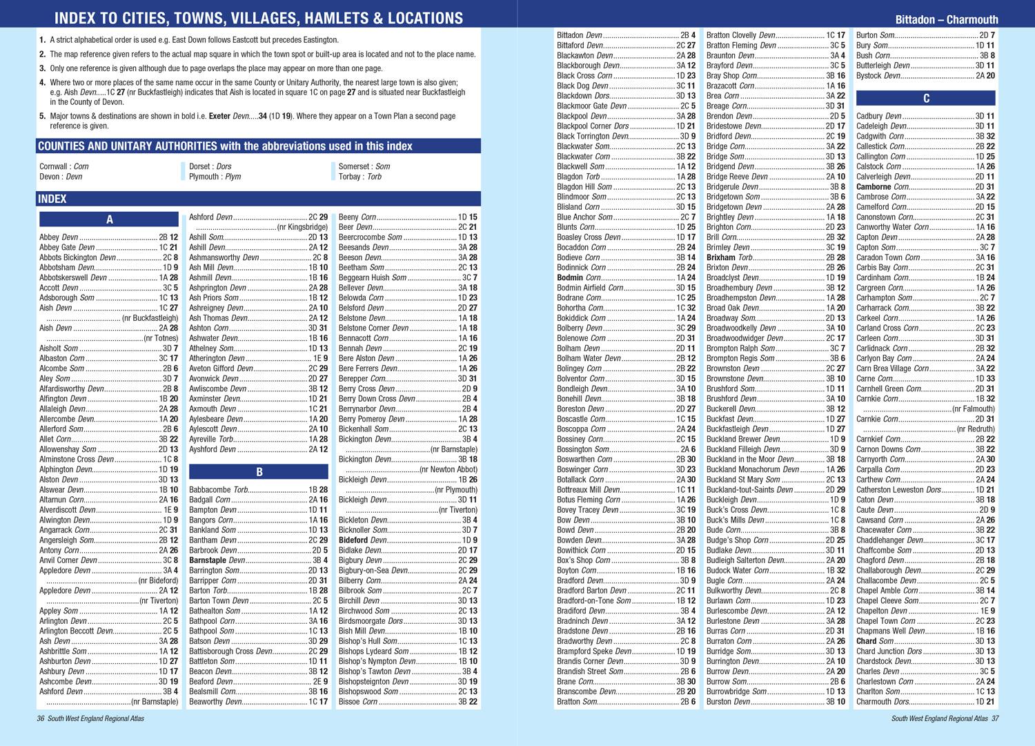 Beispielinhalt (Bild) South West England Regional A-Z Road Atlas