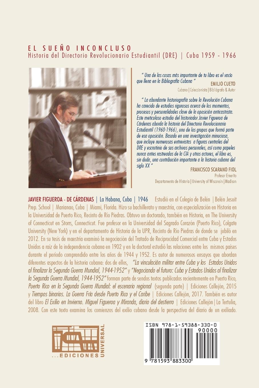 Rückseitencover EL SUEÑO INCONCLUSO. Historia del Directorio Revolucionario Estudiantil Cuba, 1959-1966