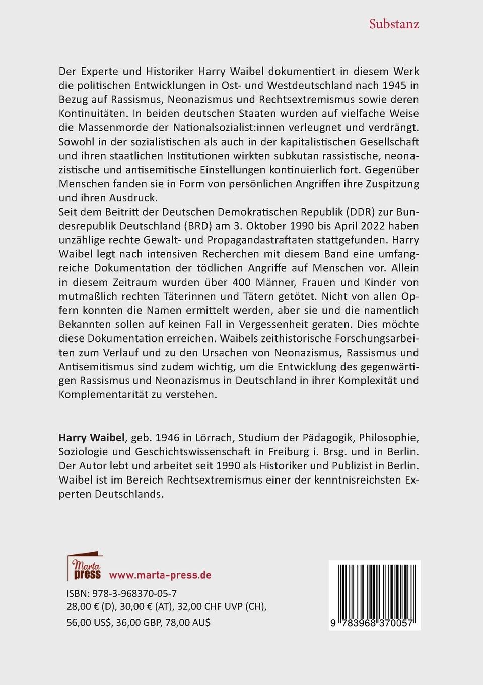Rückseitencover Rechte Kontinuitäten: Rassismus und Neonazismus in Deutschland seit 1945