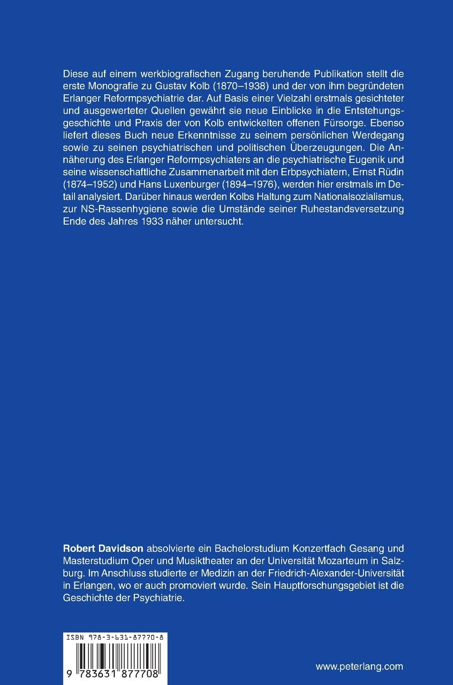 Rückseitencover Gustav Kolb und die Reformpsychiatrie in Erlangen 1911-1934