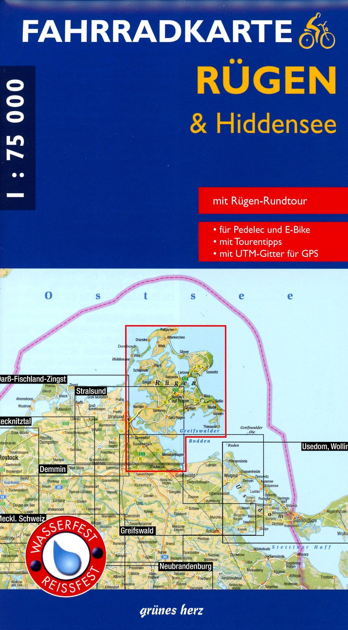 Vorderes Coverbild Fahrradkarte Rügen & Hiddensee