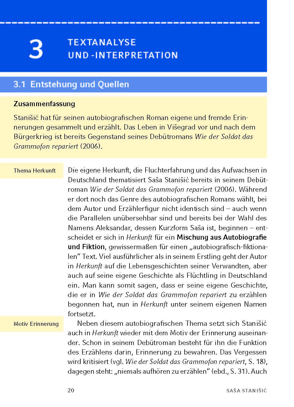 Beispielinhalt (Bild) Herkunft - Textanalyse und Interpretation