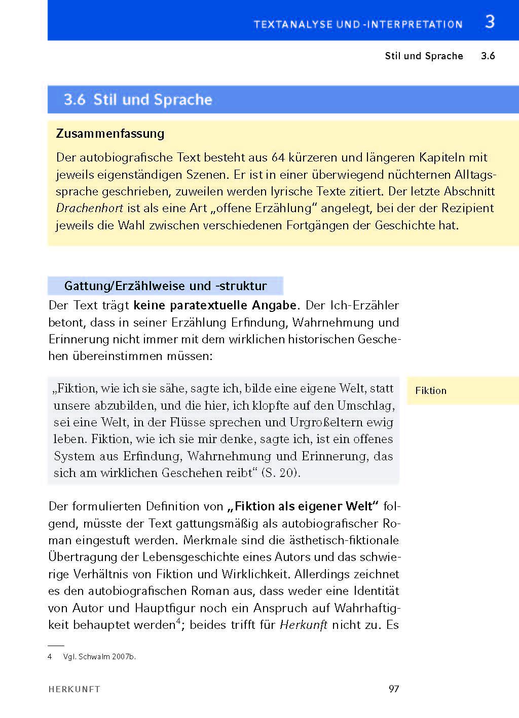 Beispielinhalt (Bild) Herkunft - Textanalyse und Interpretation
