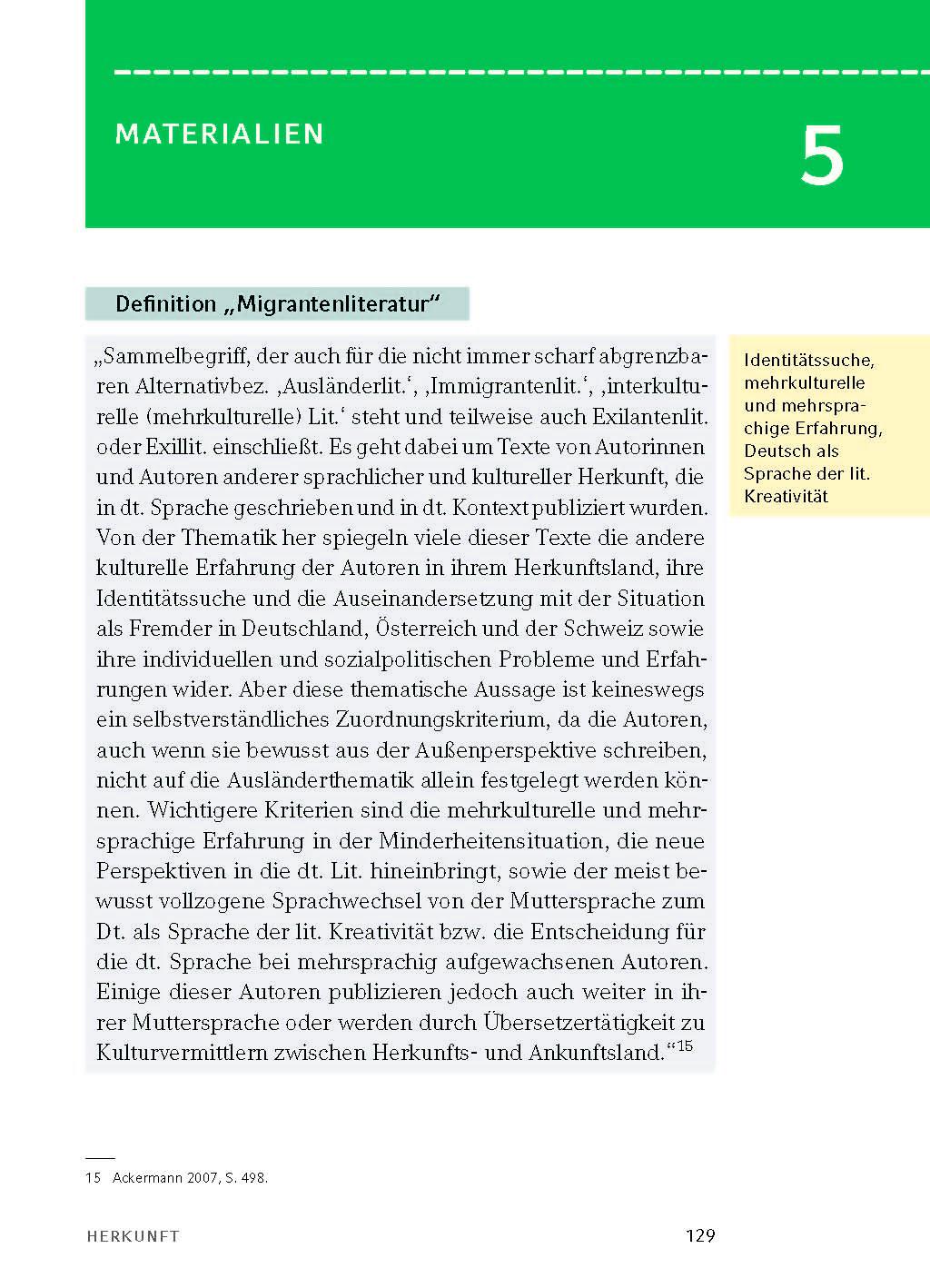 Beispielinhalt (Bild) Herkunft - Textanalyse und Interpretation