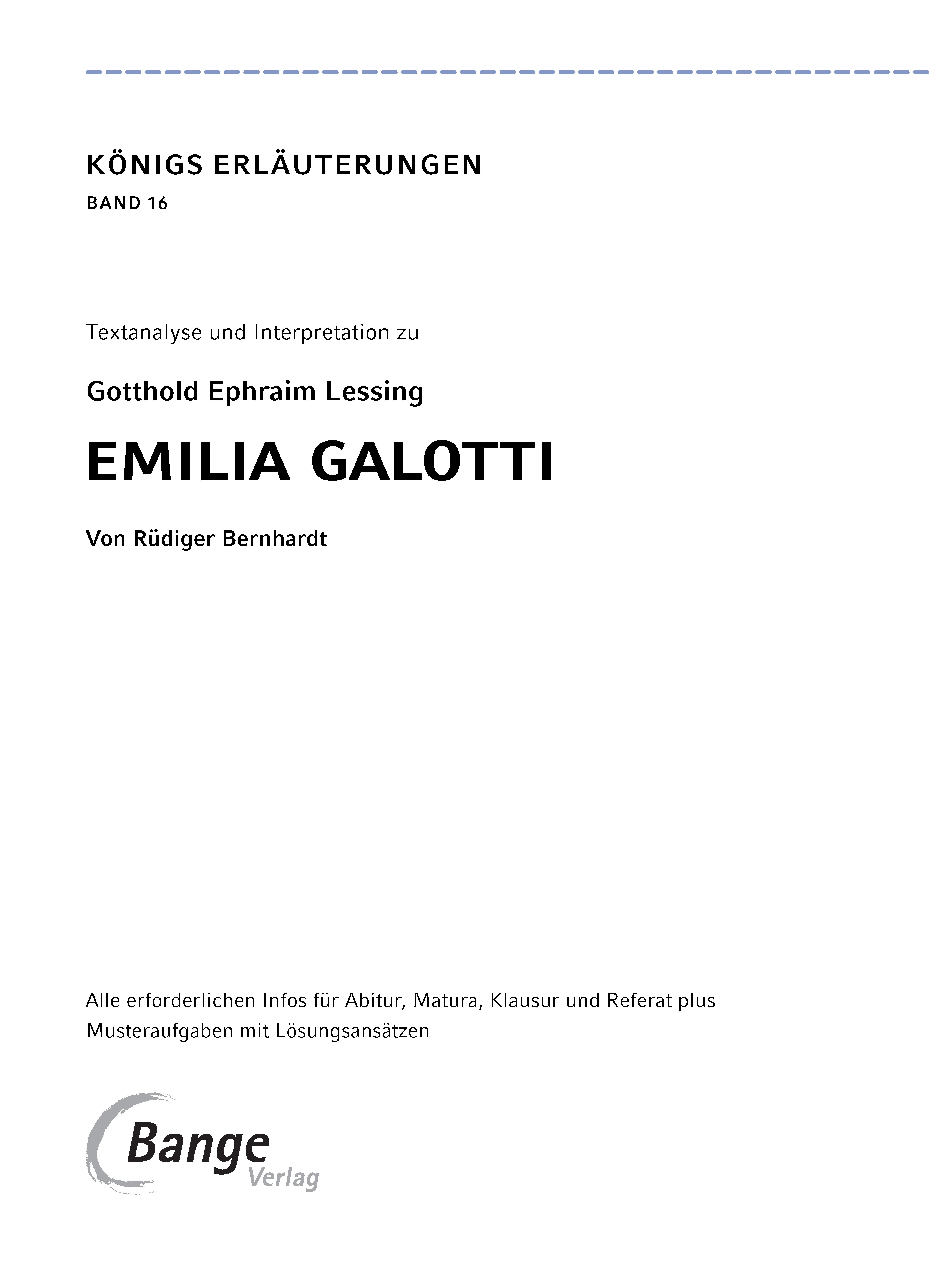 Beispielinhalt (Bild) Emilia Galotti von Gotthold Ephraim Lessing - Textanalyse und Interpretation