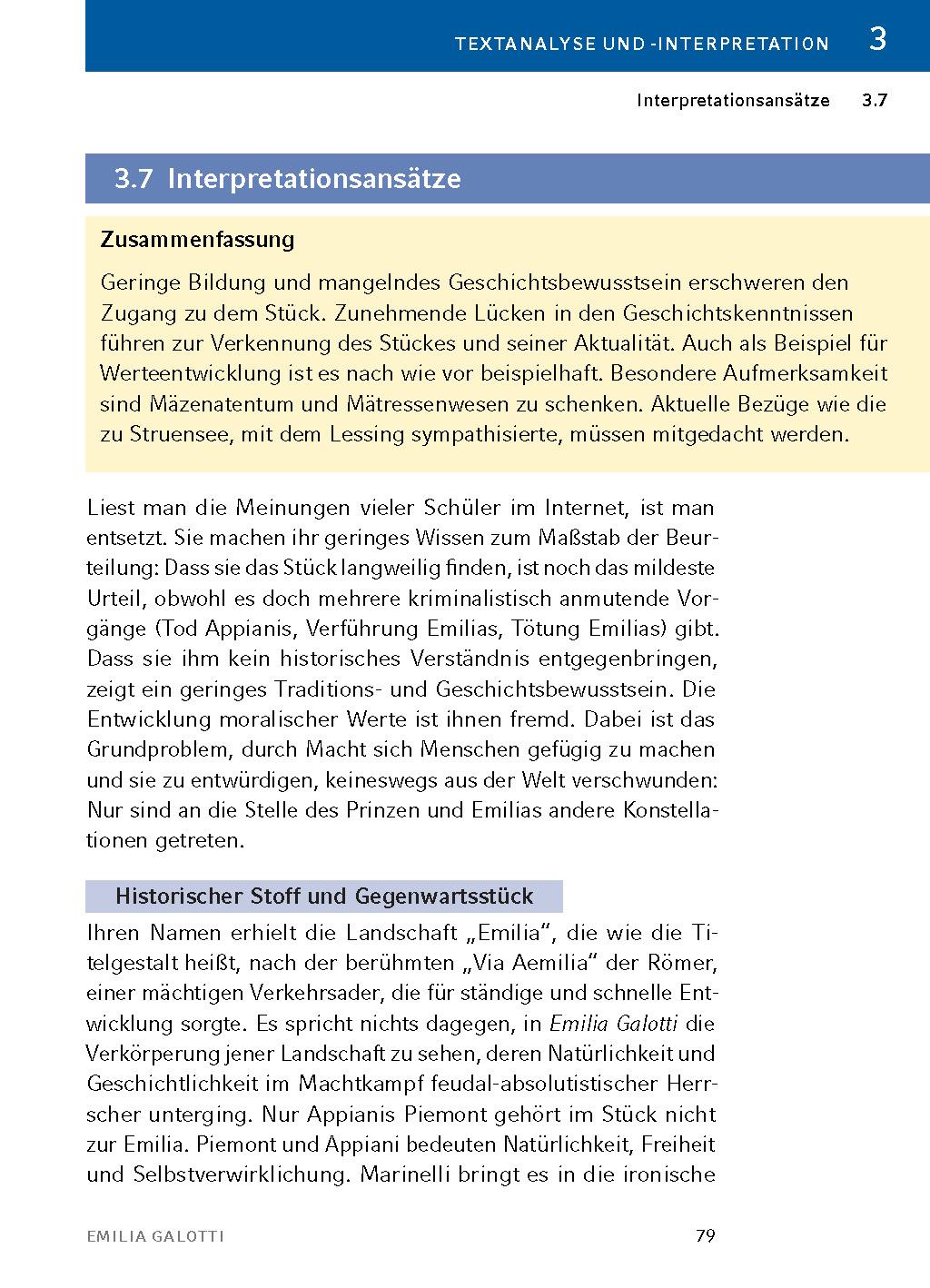 Beispielinhalt (Bild) Emilia Galotti von Gotthold Ephraim Lessing - Textanalyse und Interpretation