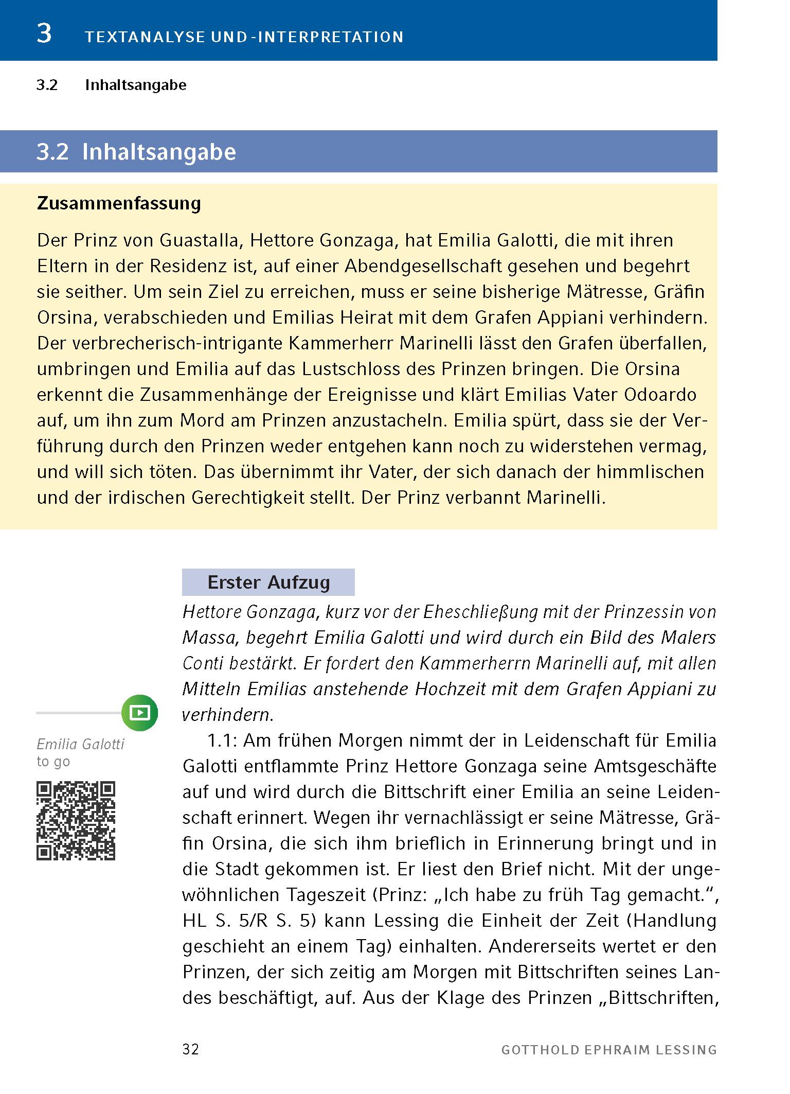 Beispielinhalt (Bild) Emilia Galotti von Gotthold Ephraim Lessing - Textanalyse und Interpretation