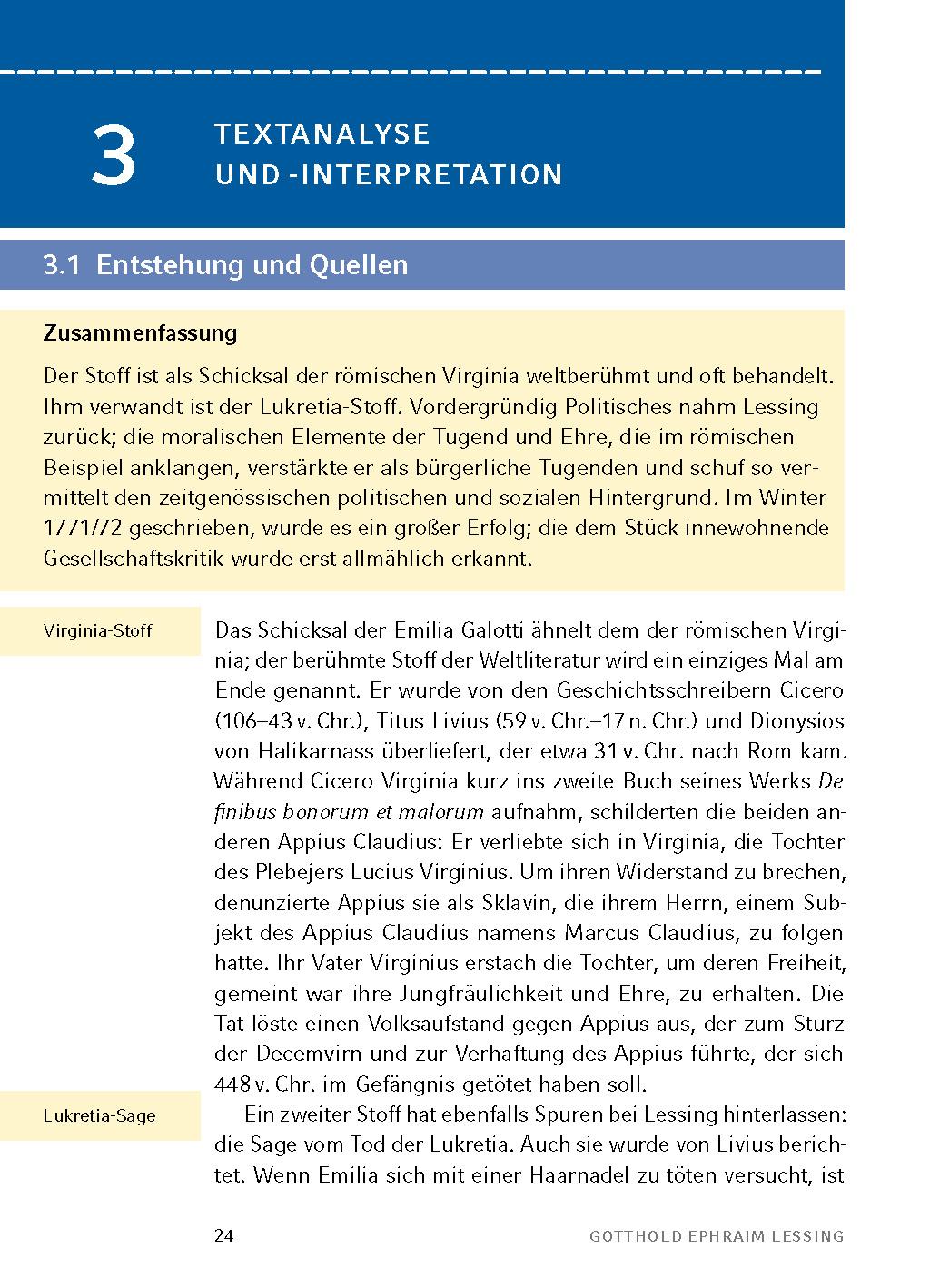 Beispielinhalt (Bild) Emilia Galotti von Gotthold Ephraim Lessing - Textanalyse und Interpretation