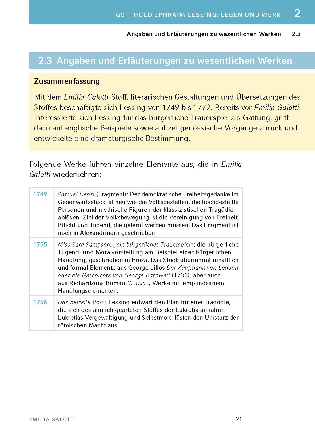 Beispielinhalt (Bild) Emilia Galotti von Gotthold Ephraim Lessing - Textanalyse und Interpretation