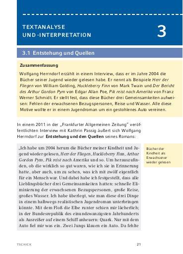 Beispielinhalt (Bild) Tschick - Textanalyse und Interpretation