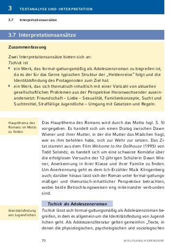 Beispielinhalt (Bild) Tschick - Textanalyse und Interpretation