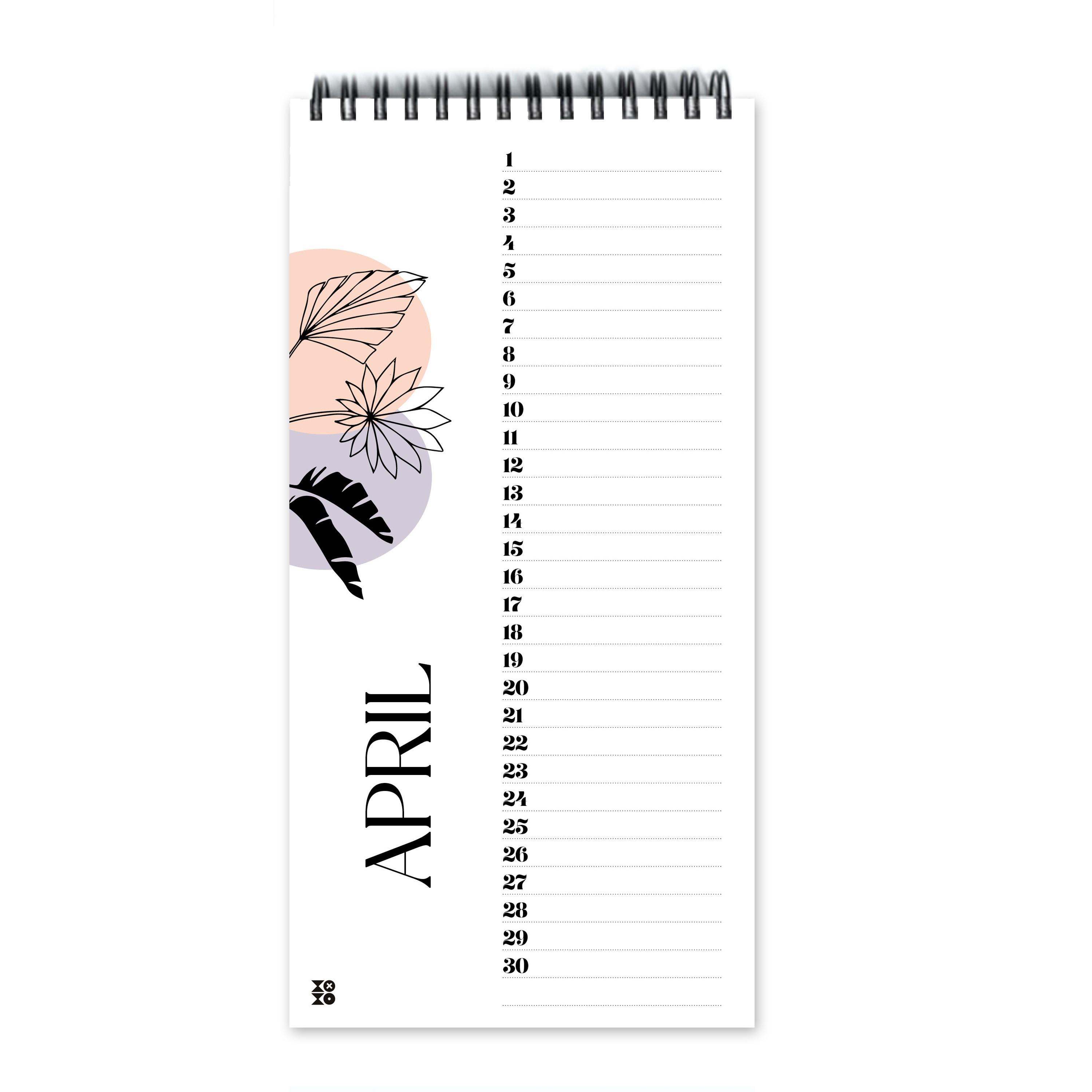 Beispielinhalt (Bild) Geburtstagskalender "leaves line art", ohne Jahreszahl